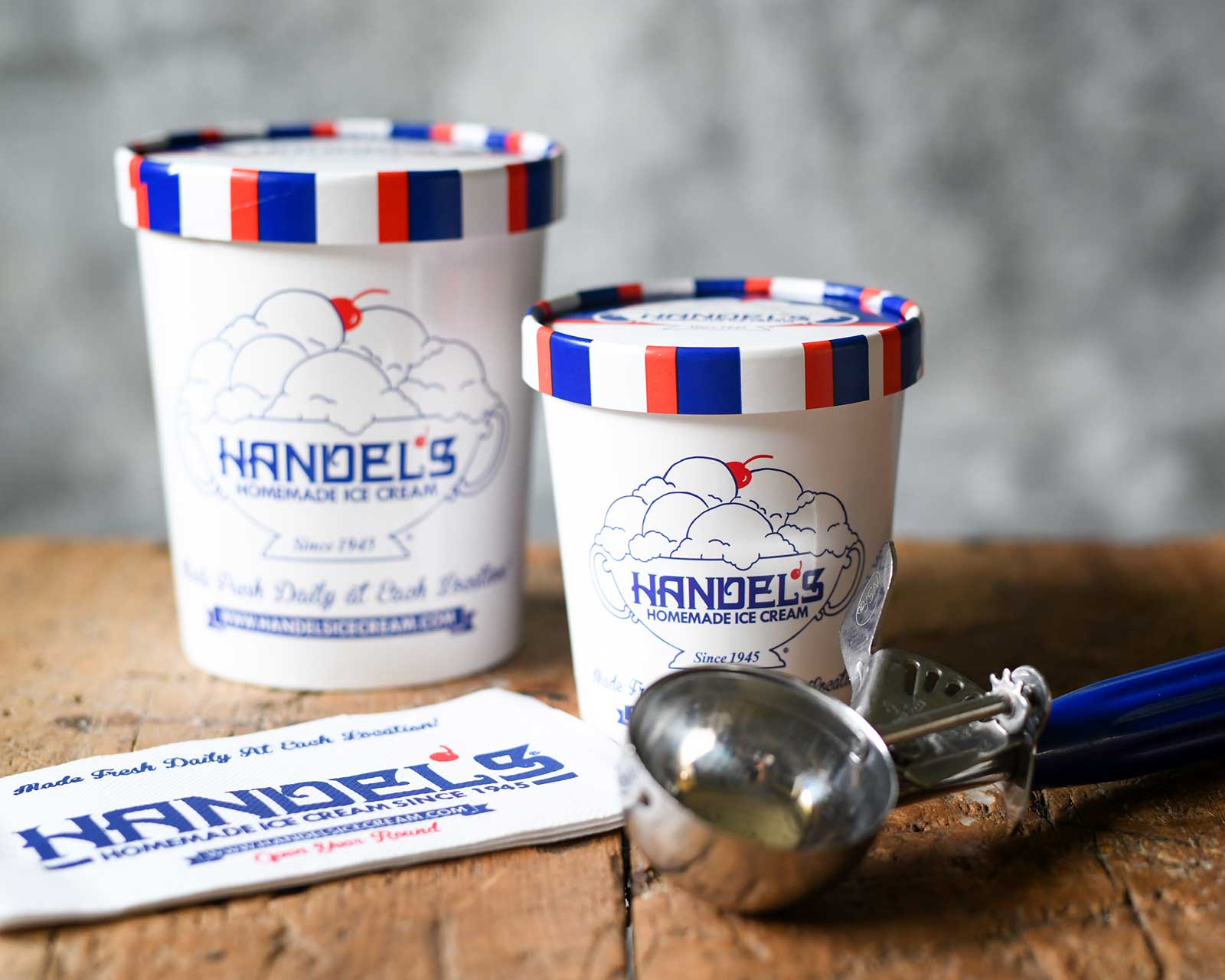 Handel's pints and ice cream scoop