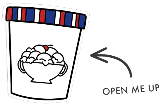 illustration of a pint of Handel's ice cream with an arrow and text that reads open me up